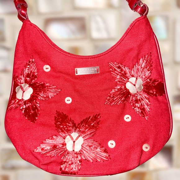 Red Y2K Purse ⚡️ Embroidered with Mother of Pearl Flowers ⚡️ Shoulder Bag - Picture 4 of 6